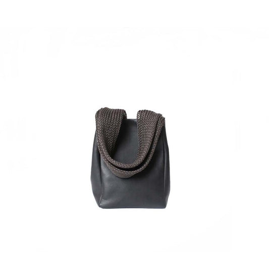 MOZZARELLA BLACK NAPPA – Italian handmade shopper bag in soft lamb nappa leather with waxed cotton braid